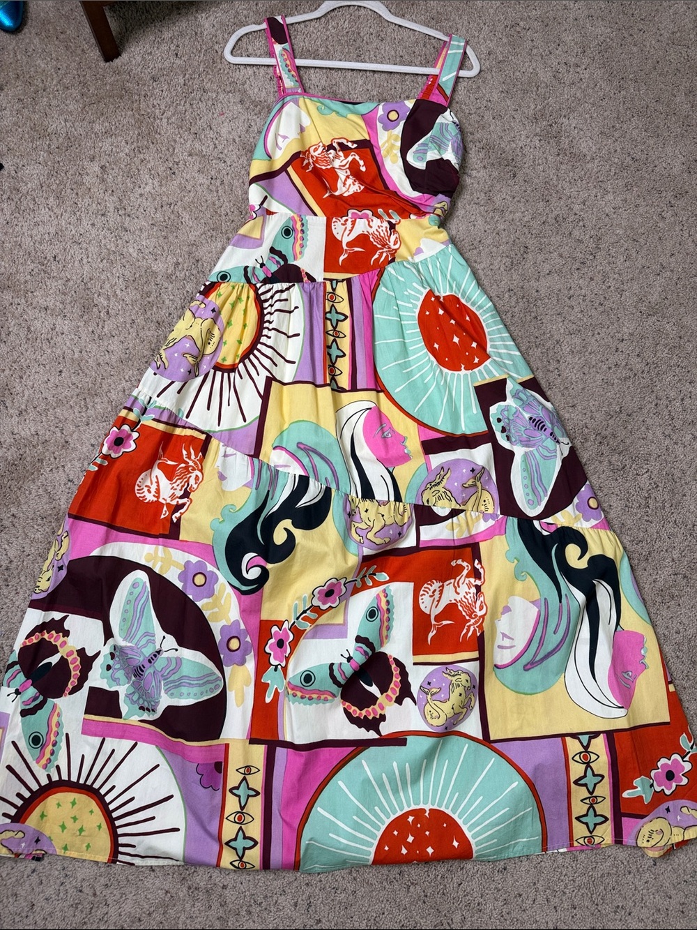 Ciebon Vibrant Multicolor Maxi Sundress with Graphic Zodiac 🦋 Print XS
